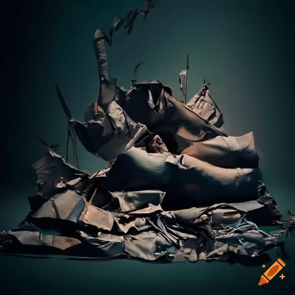 image of torn trash bags in a destroyed landscape