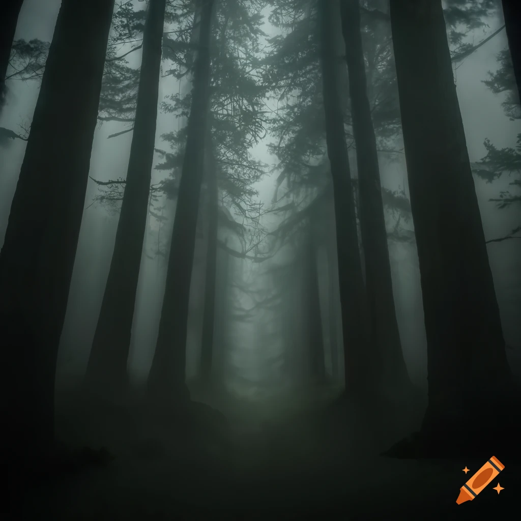 upward view of a glowing forest against a dark sky