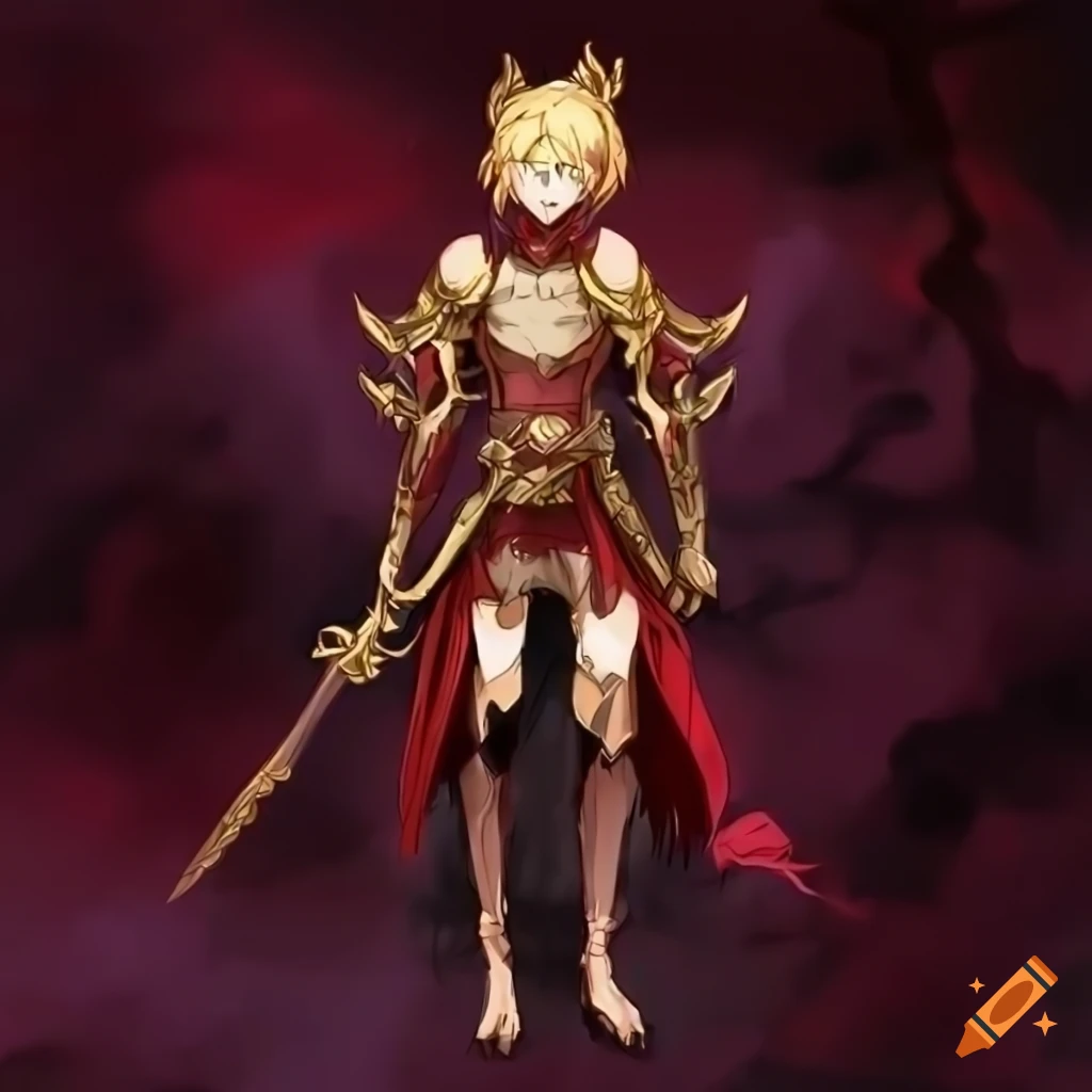 Anime warrior with wolf head and ruby armor