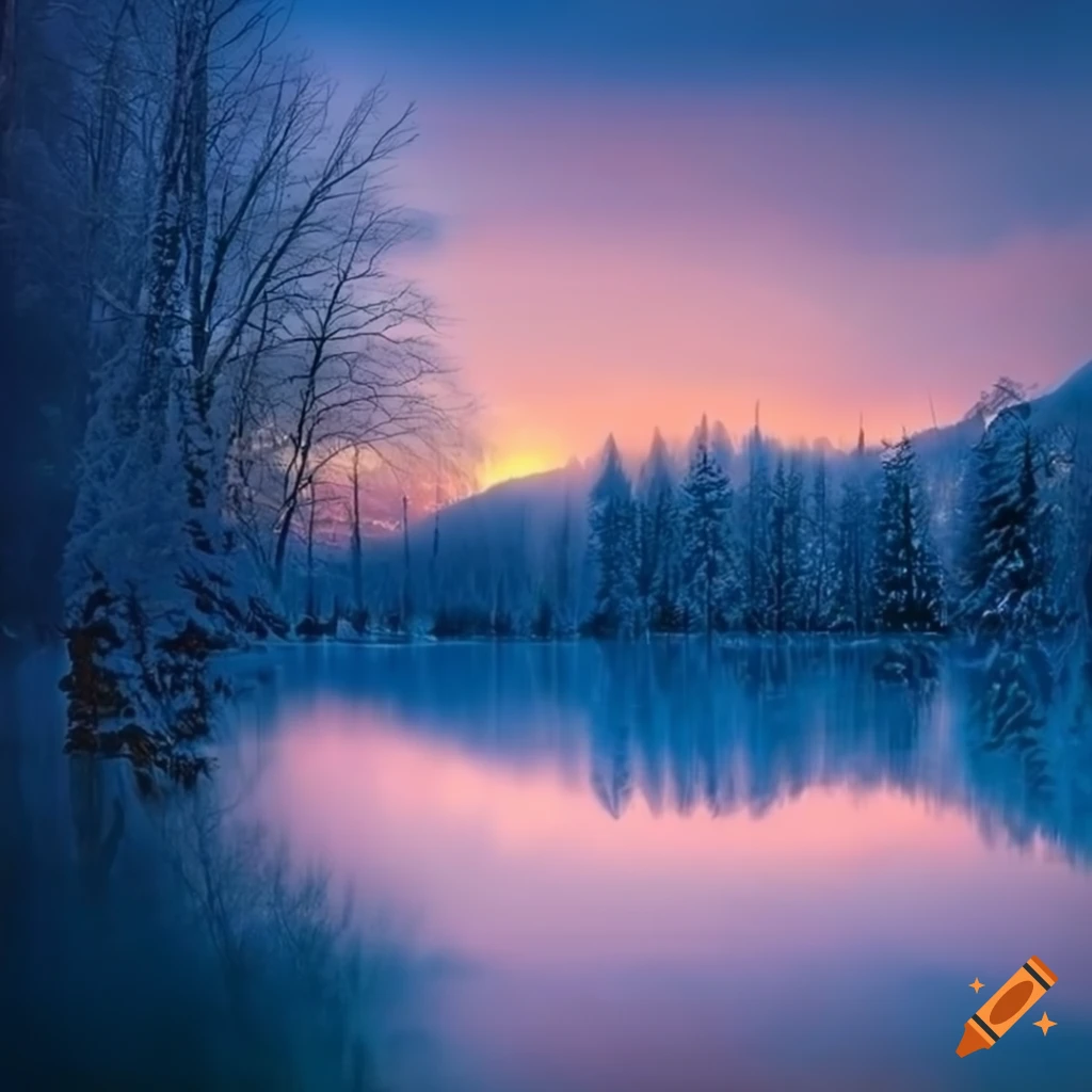 Winter forest and lake wallpaper