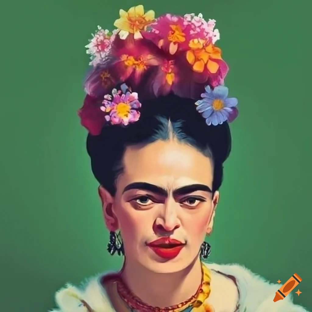 Frida kahlo laughing with flowers and a cat