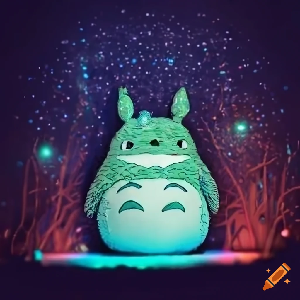 glittery Totoro inspired diorama video game