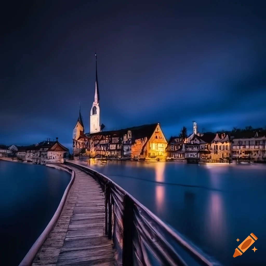 night view of a charming town in Switzerland