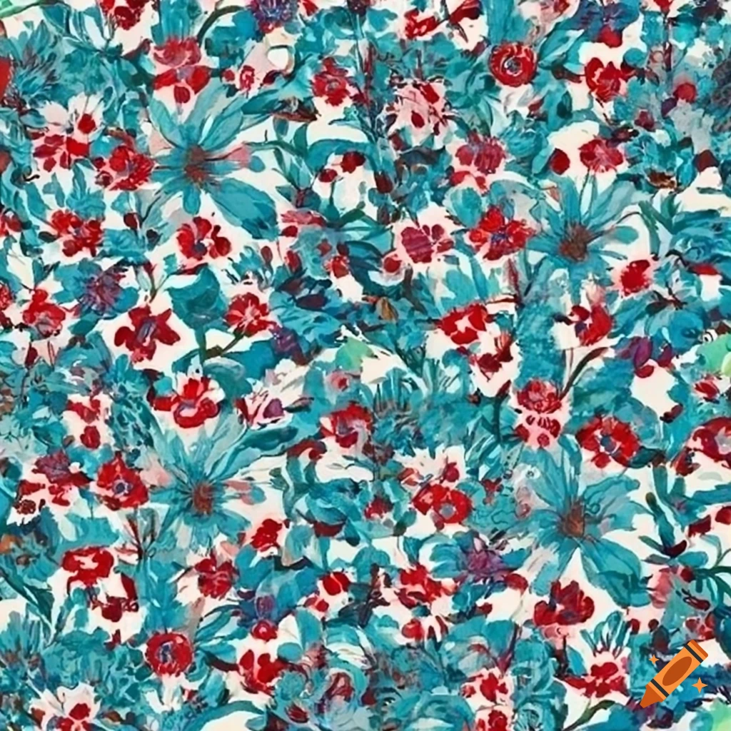 Classic blue red white floral pattern print on Craiyon