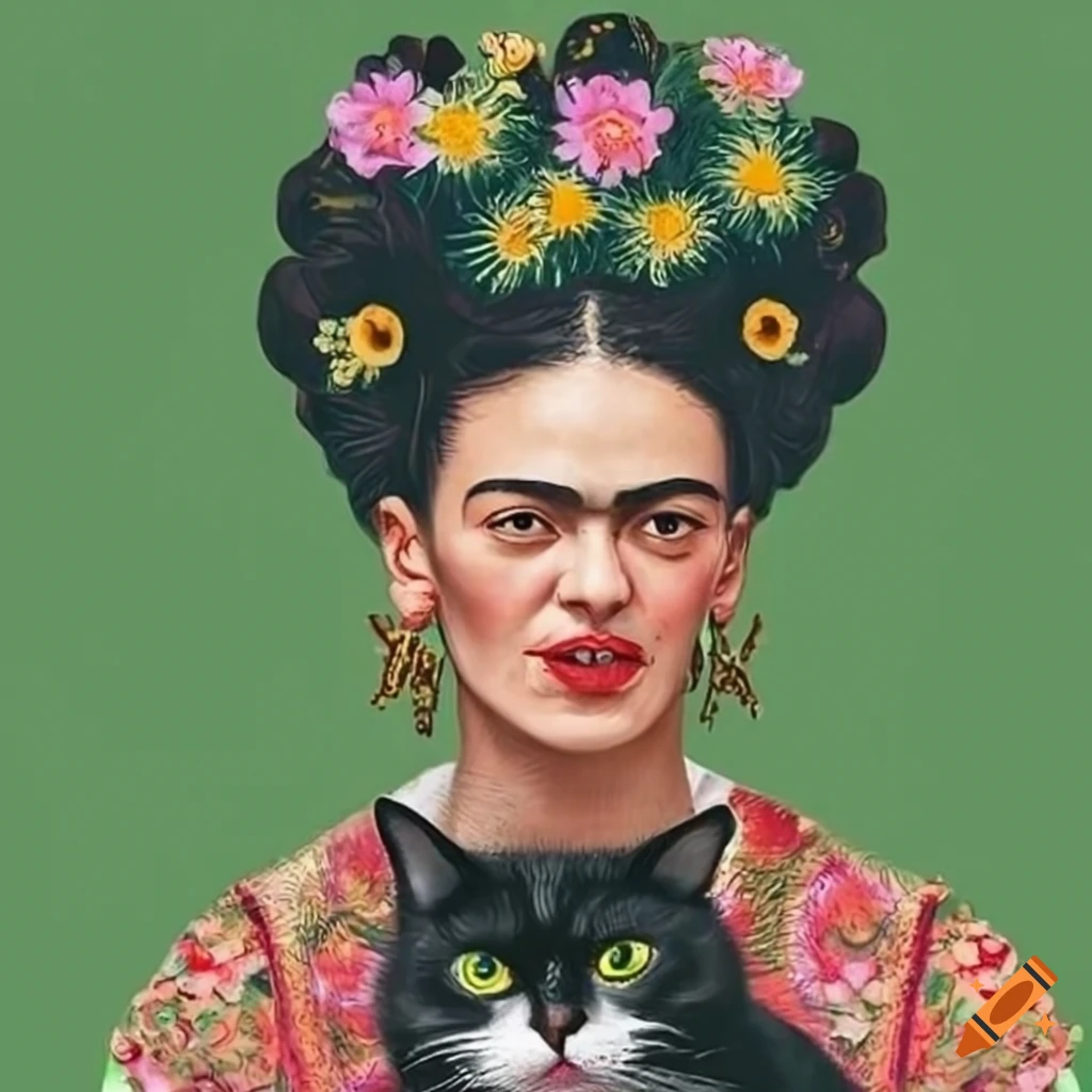 portrait of Frida Kahlo with flowers in her hair