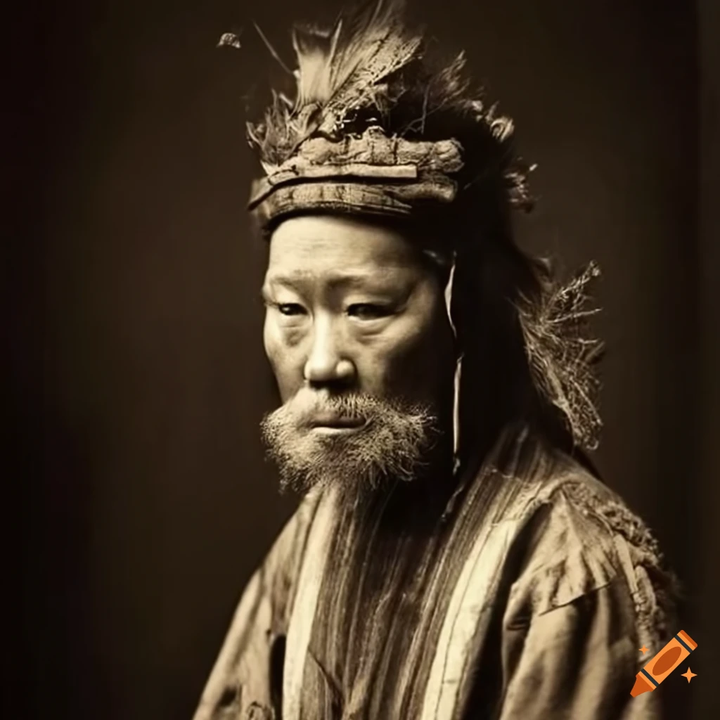 portrait of a young Ainu man in vintage style