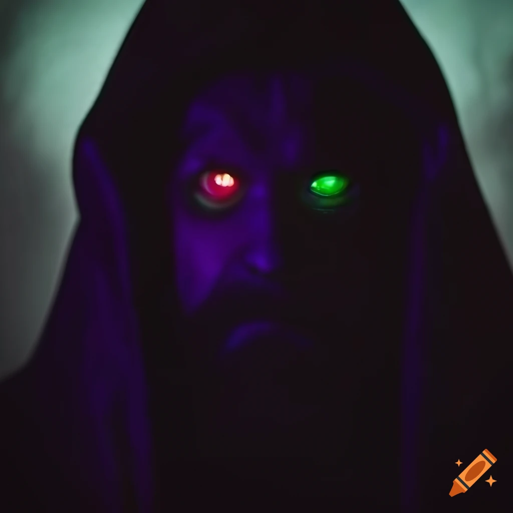 Portrait of a mysterious man with green glowing eyes on Craiyon