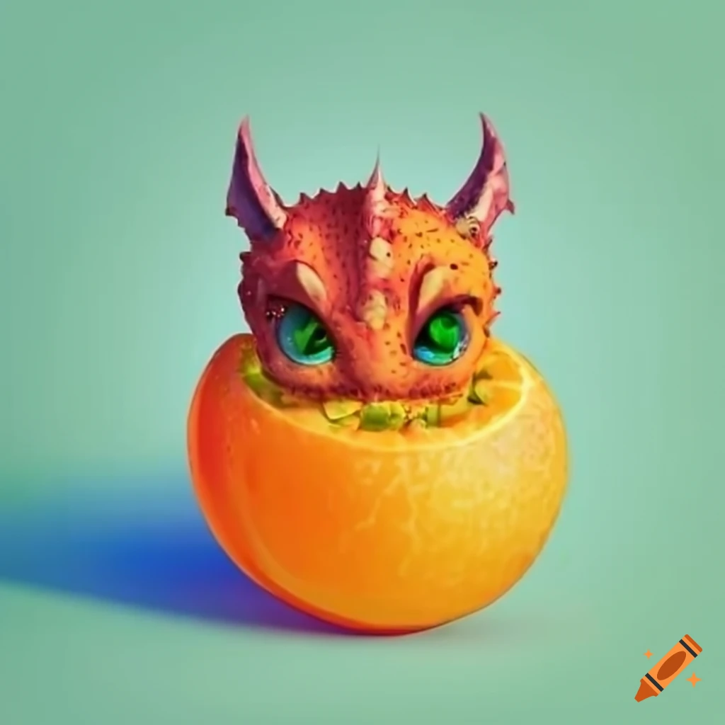 Cute little dragon holding an orange on Craiyon