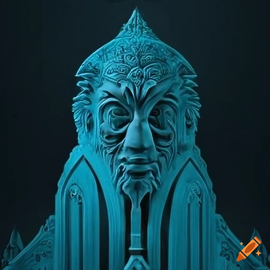 Detailed mountain valley artwork in cyan style on Craiyon