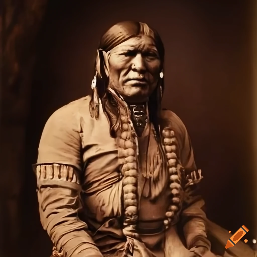 Photograph of an apache indian warrior from the 19th century on Craiyon