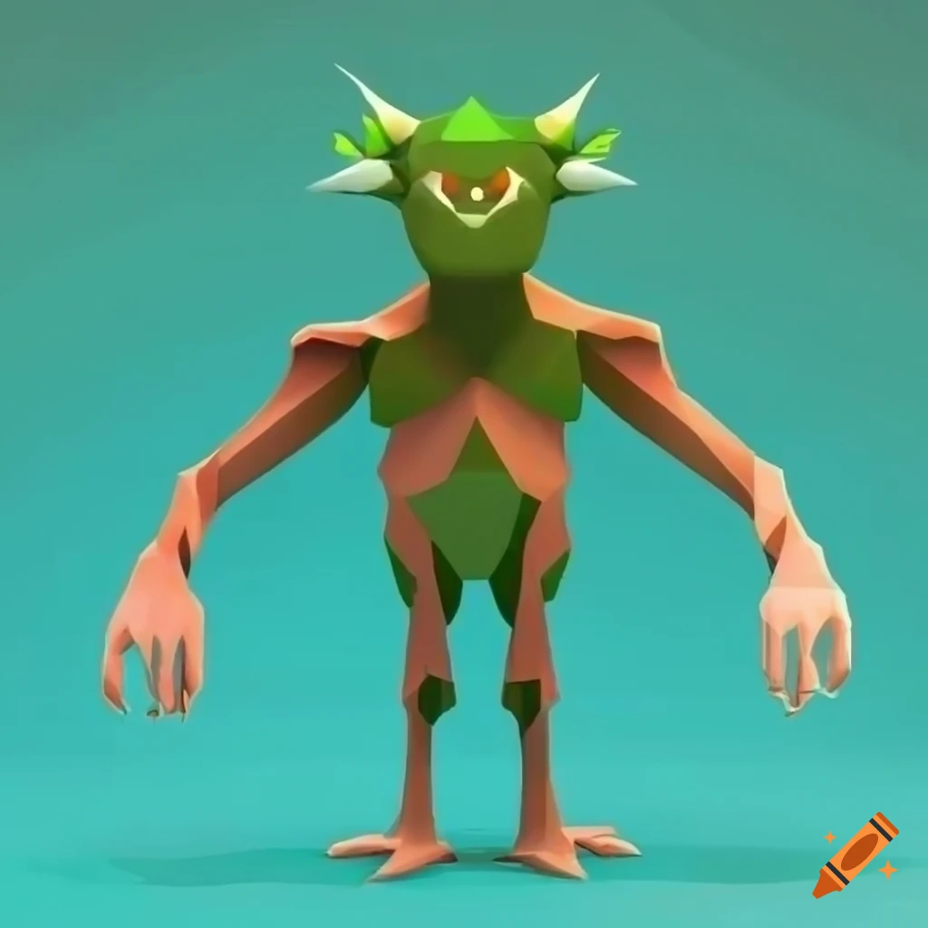 cartoon rendering of a forest monster in low poly style