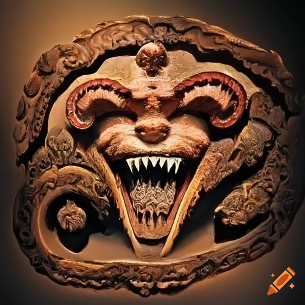 stunning architectural carving of a wolf and moth motif