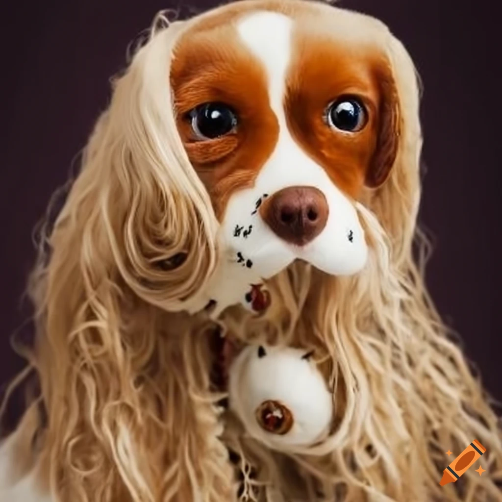 Yellow king charles spaniel with tentacles plush toy on Craiyon