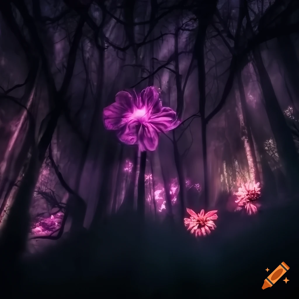 Glowing flower in a dark forest