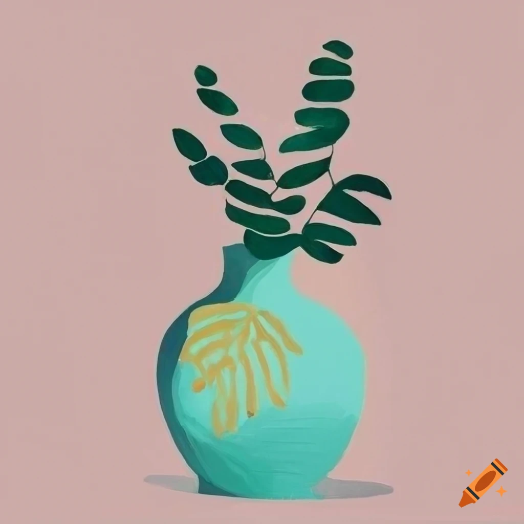 pastel painting of jungle leaves in a vase