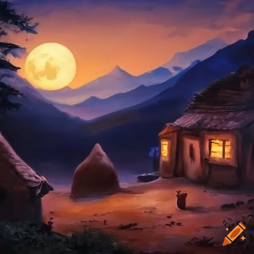 Impressionistic Painting Of A Village At Night With Moonlight On Craiyon impressionistic-painting-of-a-village-at-night-with-moonlight-on-craiyon