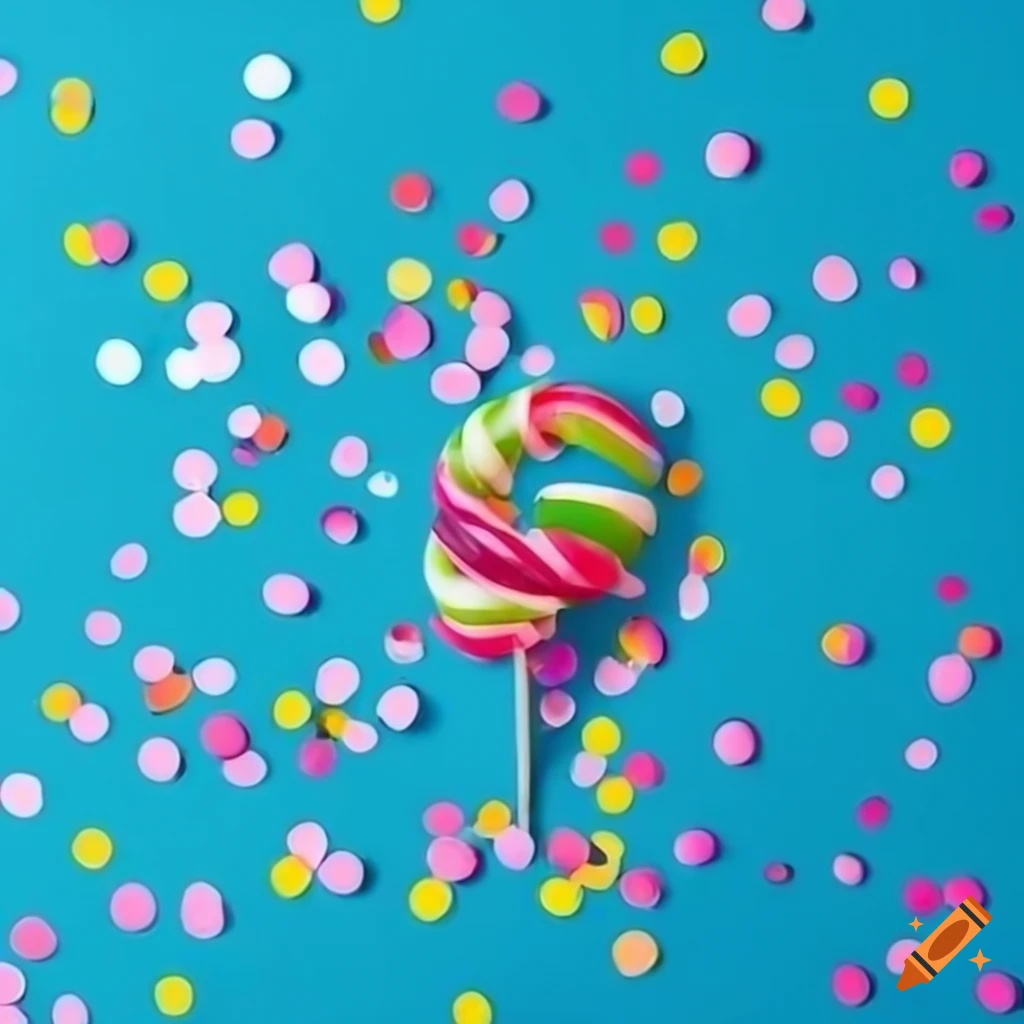 Candy with confetti on blue background on Craiyon
