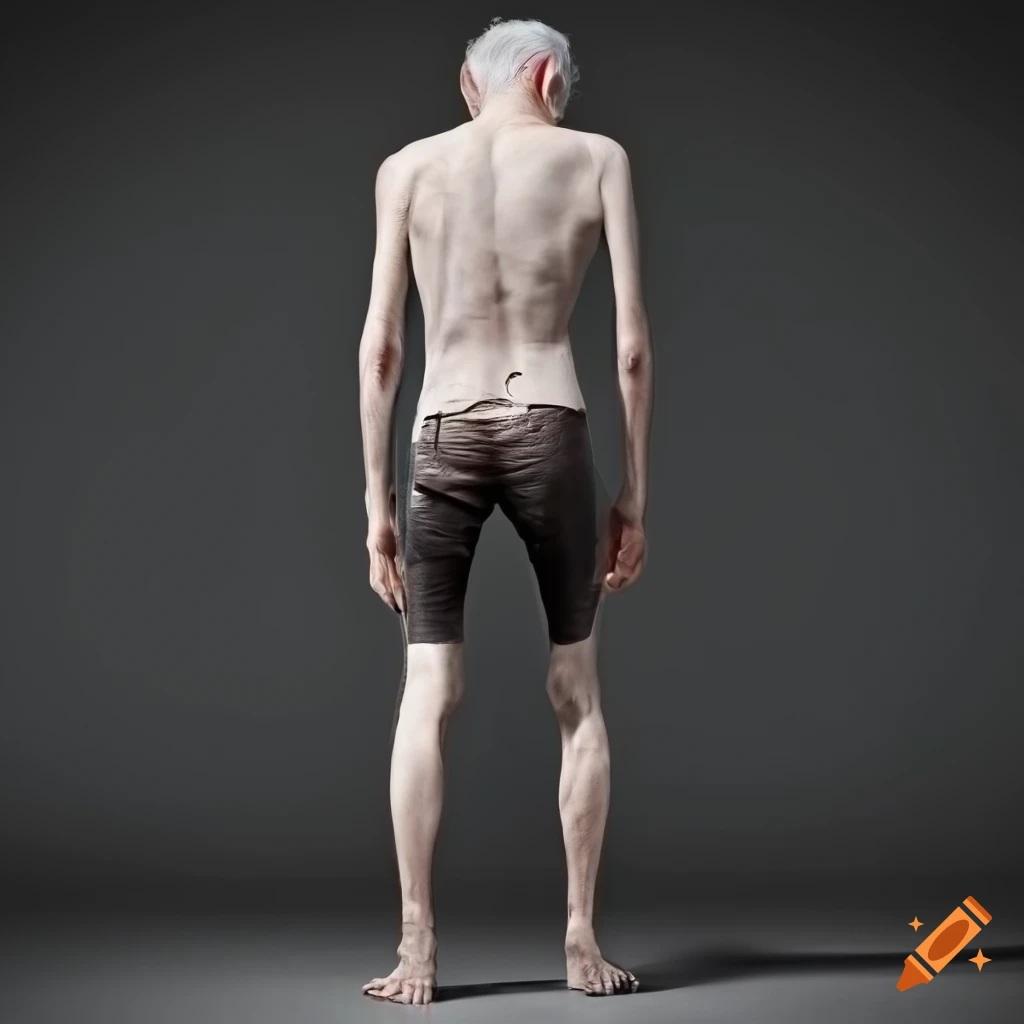 Image Of A Skinny Old Man With Chrome Covered Body
