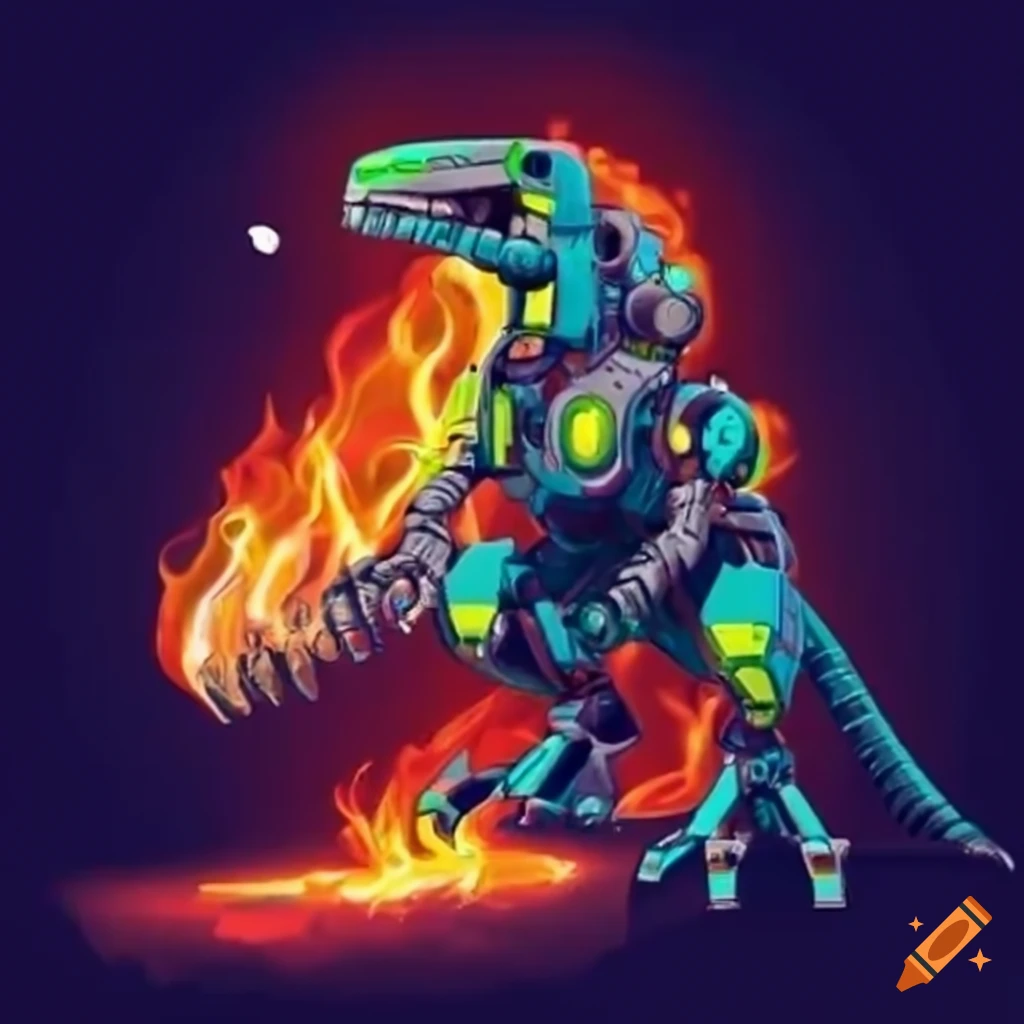 Mechanical velociraptor with flame throwers