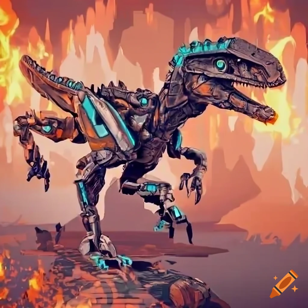 detailed robotic velociraptor with flame throwers