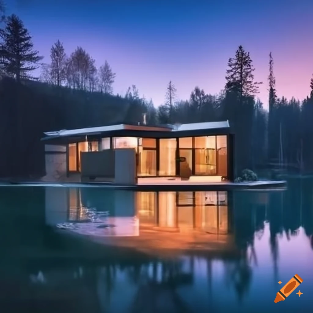 modern house near a lake