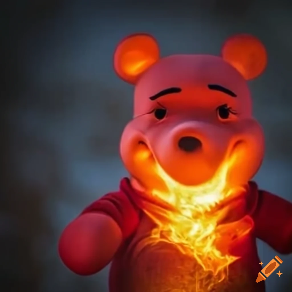 Winnie the Pooh as a fiery red dragon
