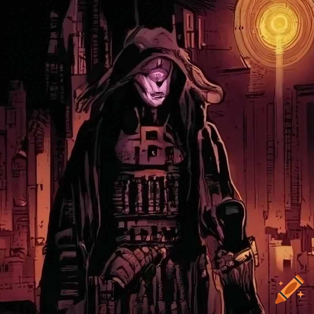 dark sci-fi city comic illustration