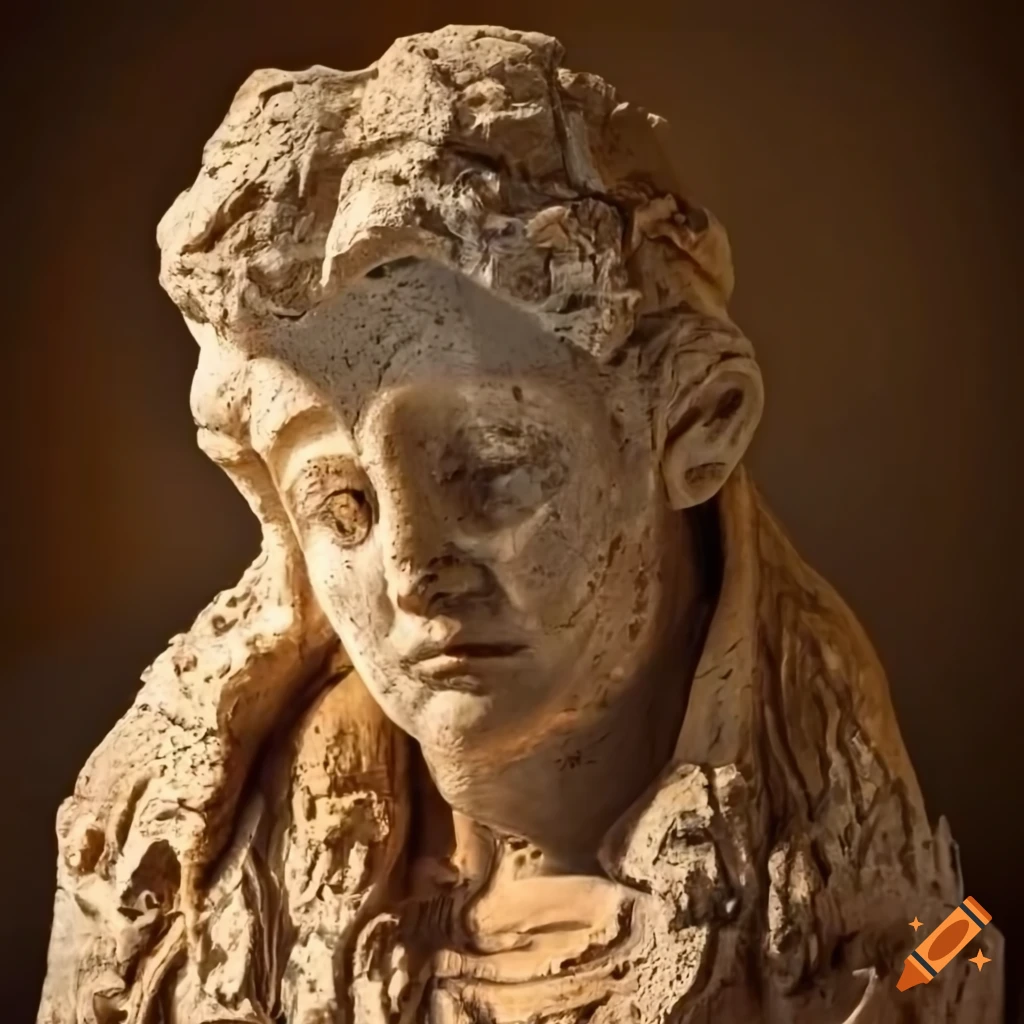 Sculpture of a female god with a sad expression on Craiyon