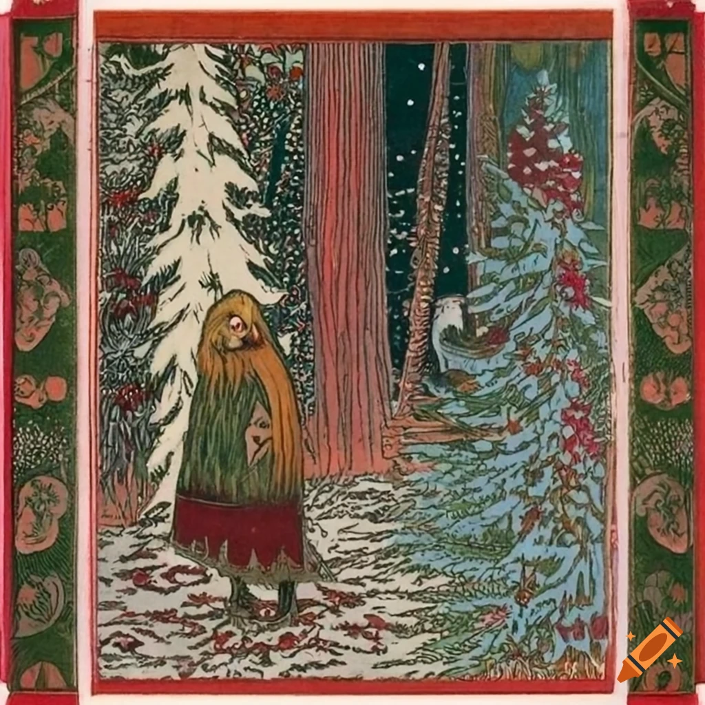 Christmas forest scene illustration with unique motifs and designs