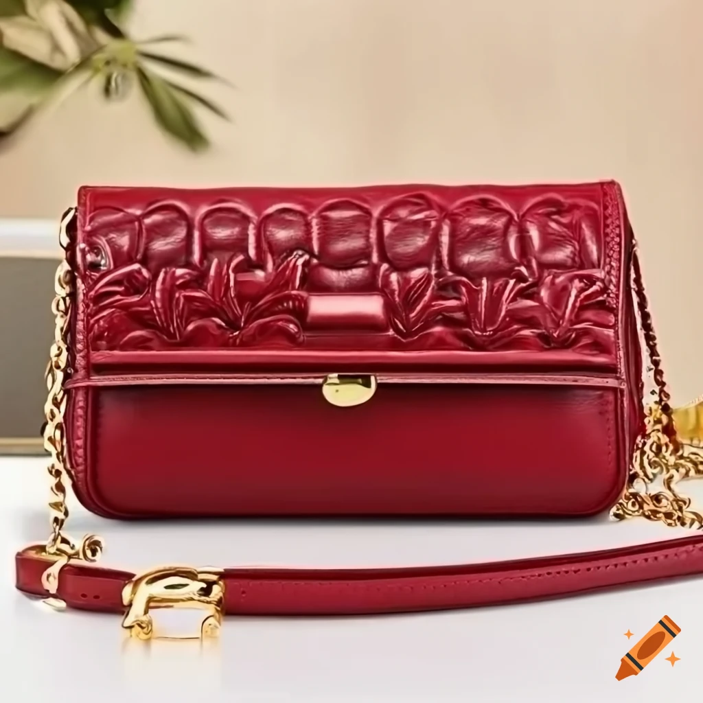 Cherry red leather purse with golden details on Craiyon