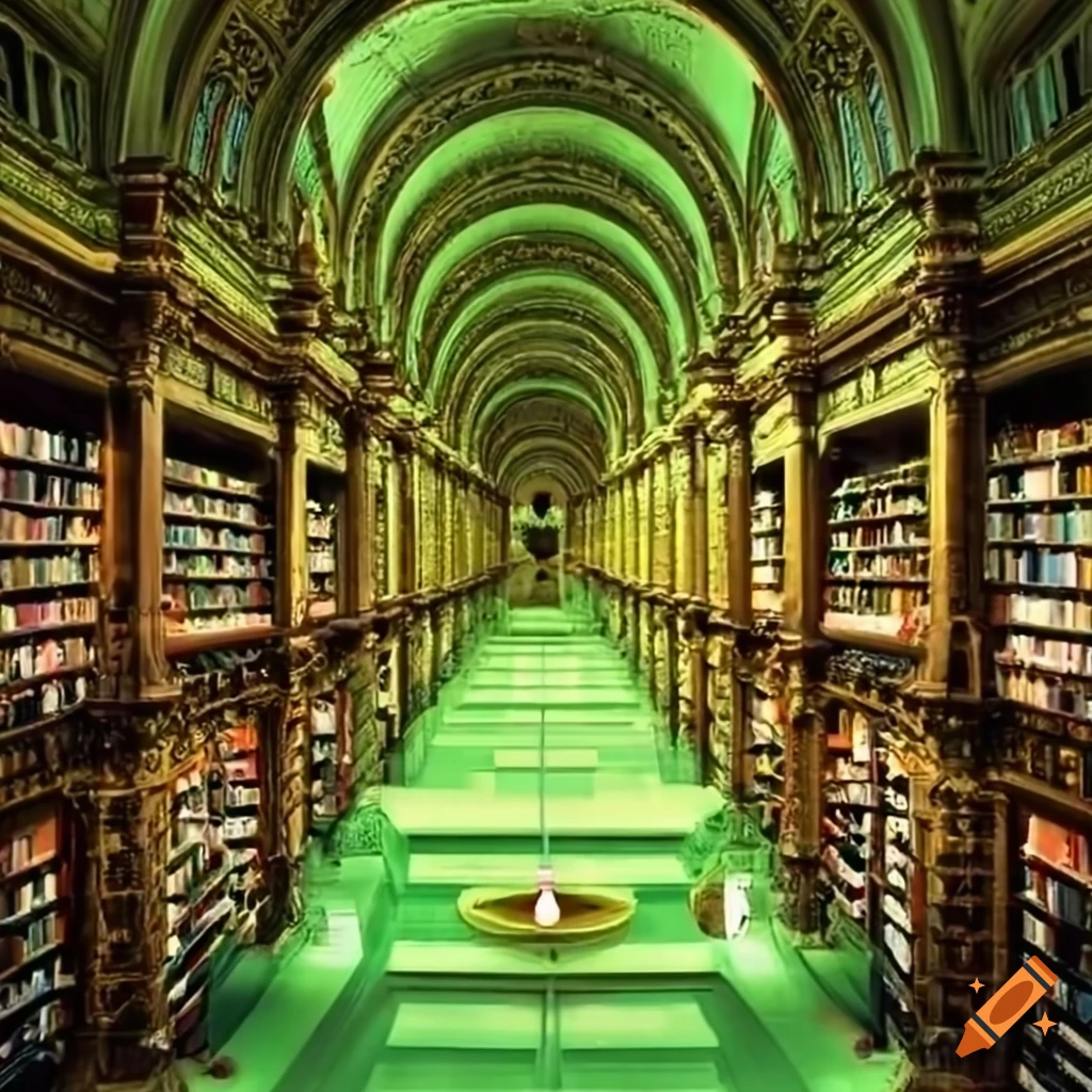 Vibrant green library on Craiyon