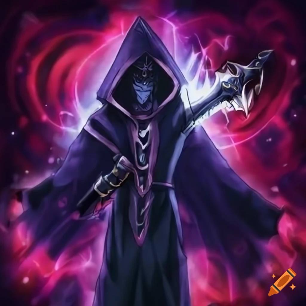 Dark magician with sword and red magic effects on Craiyon