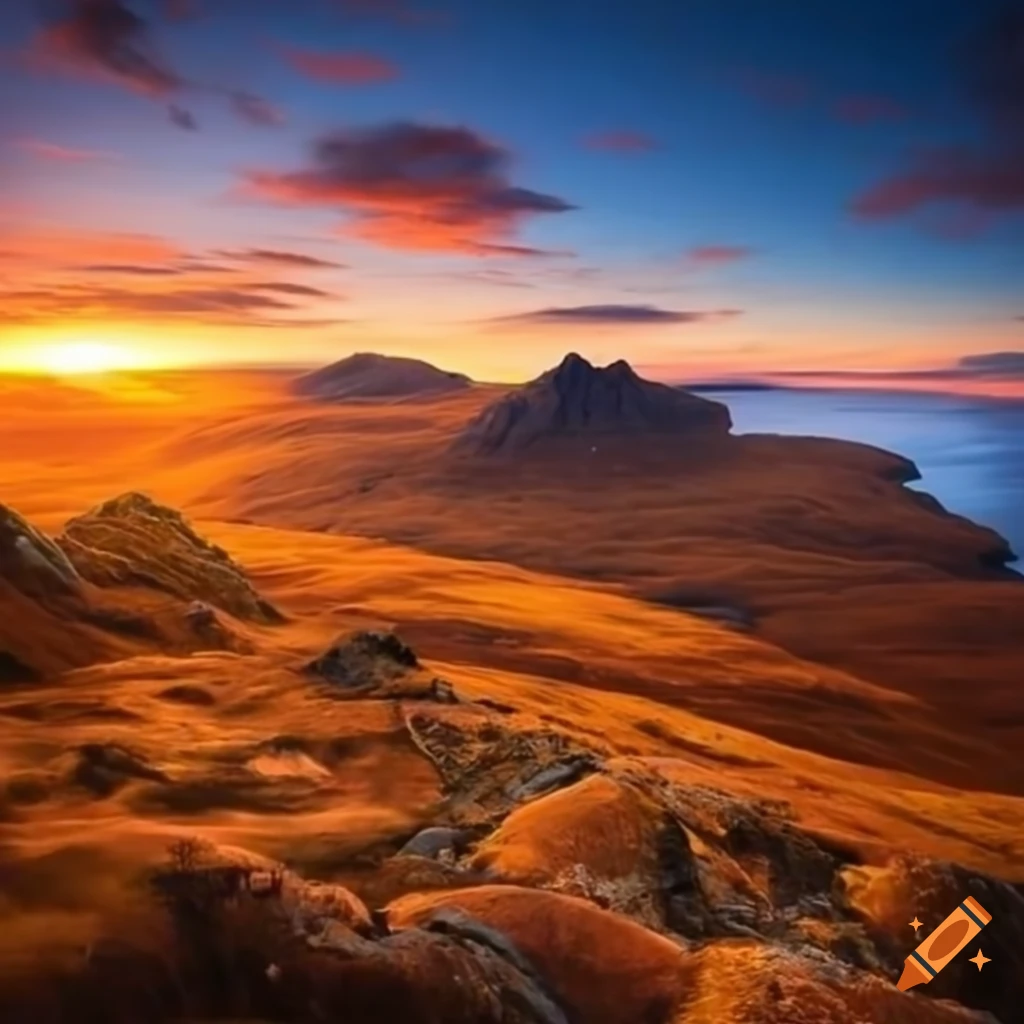 sunset over Scottish highlands in fall
