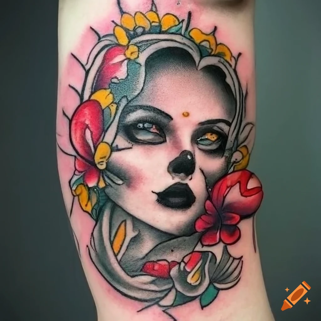 French artist Supakitch uses flowers and geometry to create the impression  that a skull is hidden in this tattoo design | Ratta Tattoo