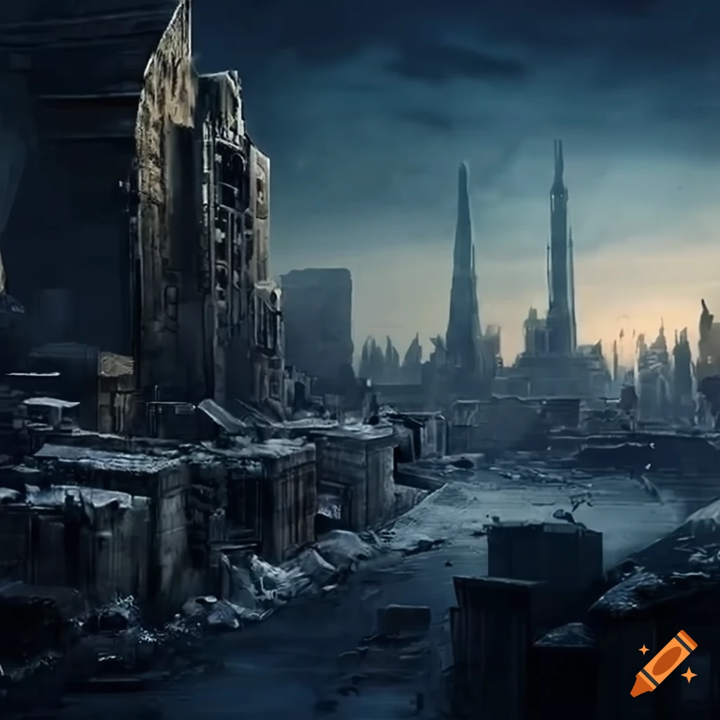 Frozen post-apocalyptic city in high definition on Craiyon