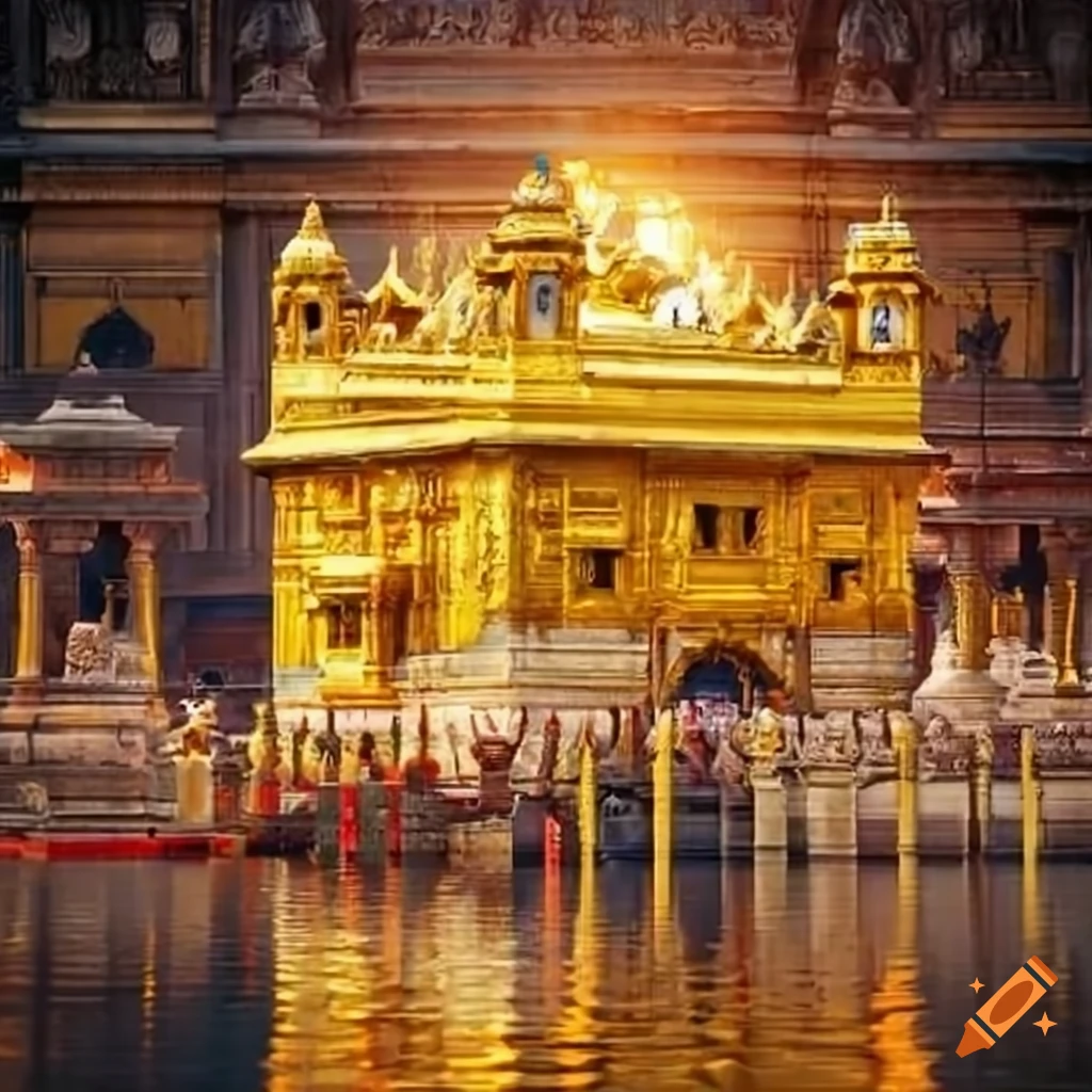 Rustic yoga studio with a view of the golden temple harmandir sahib at