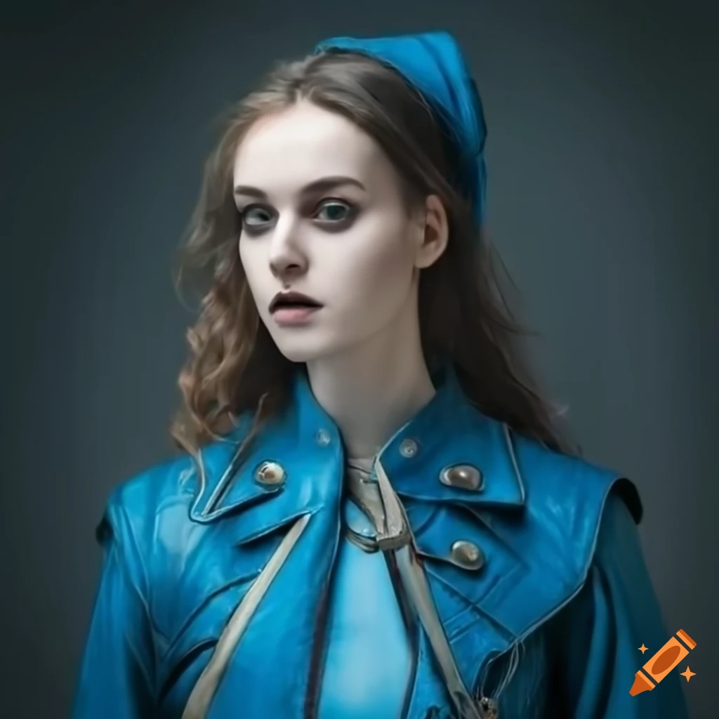 Portrait Of A Strong willed Medieval Woman In A Blue Leather Jacket On portrait-of-a-strong-willed-medieval-woman-in-a-blue-leather-jacket-on