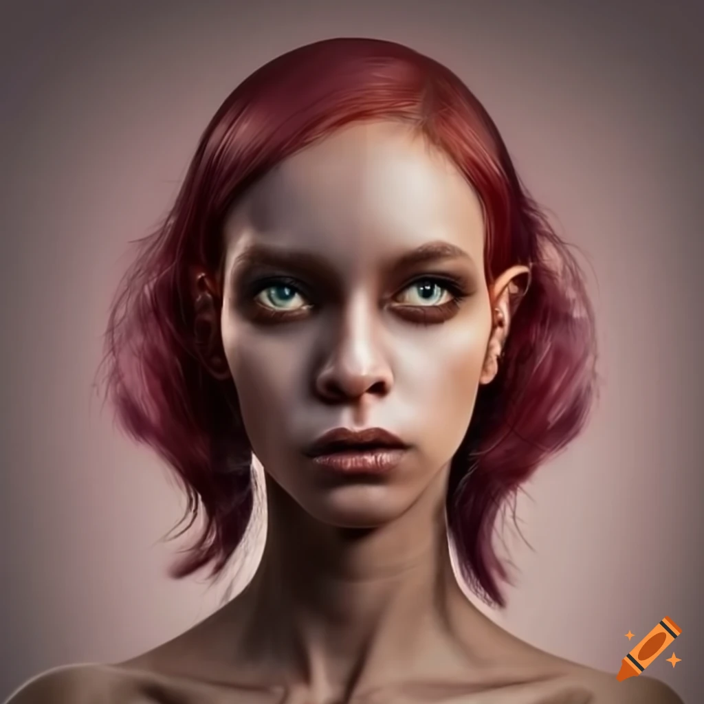 portrait of a maroon-haired alien woman