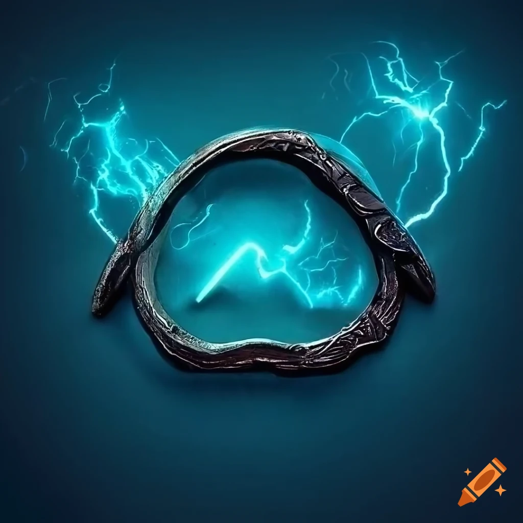 Norse art-style wood carving with electricity surging through it