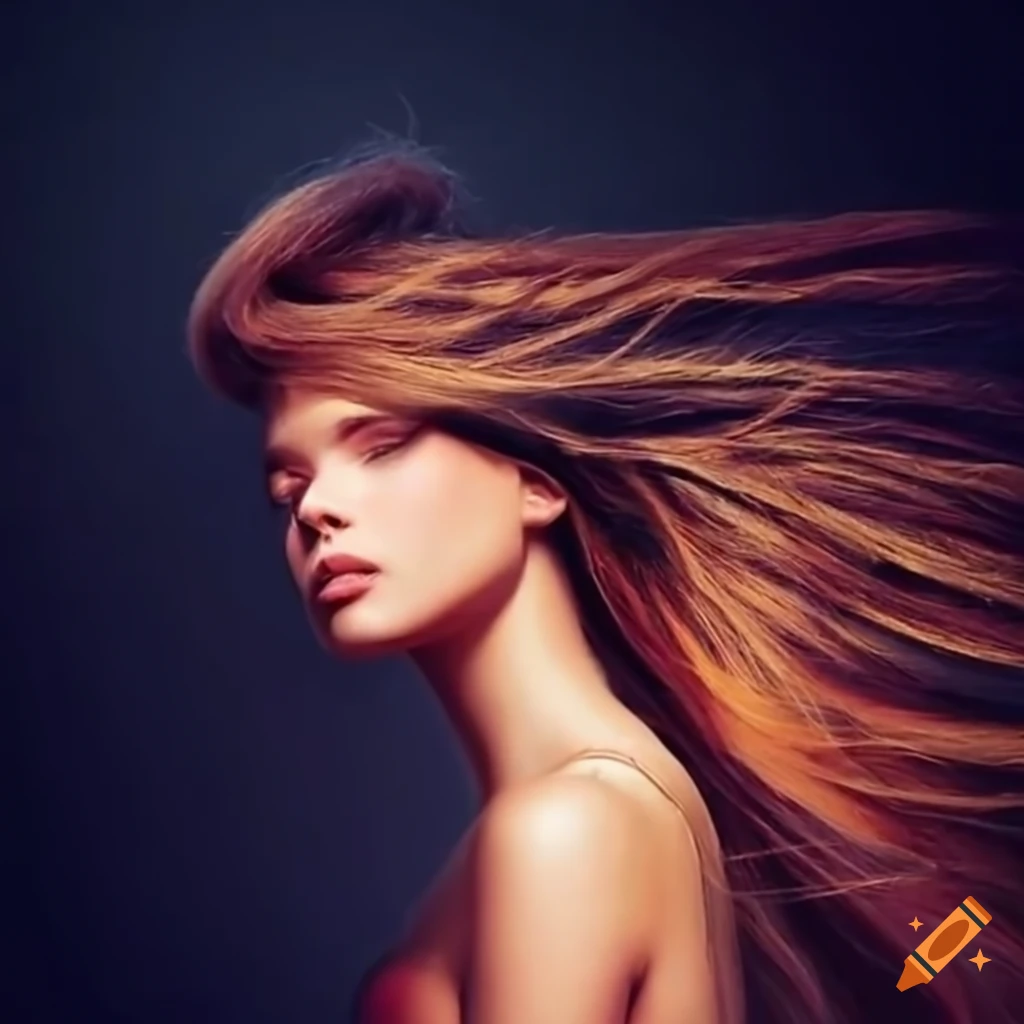 Passionate girl waving her hair on craiyon