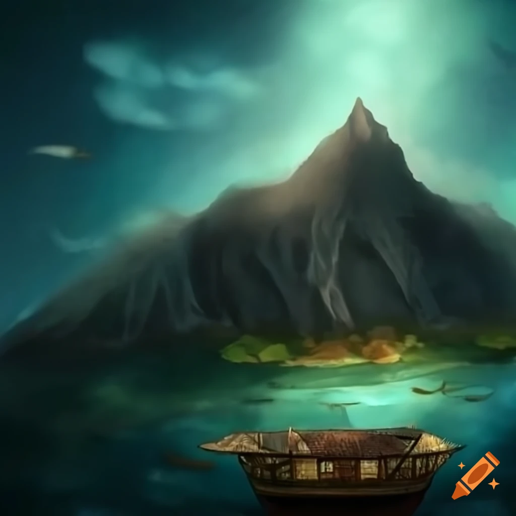 Image of a floating town on a flying mountain on Craiyon
