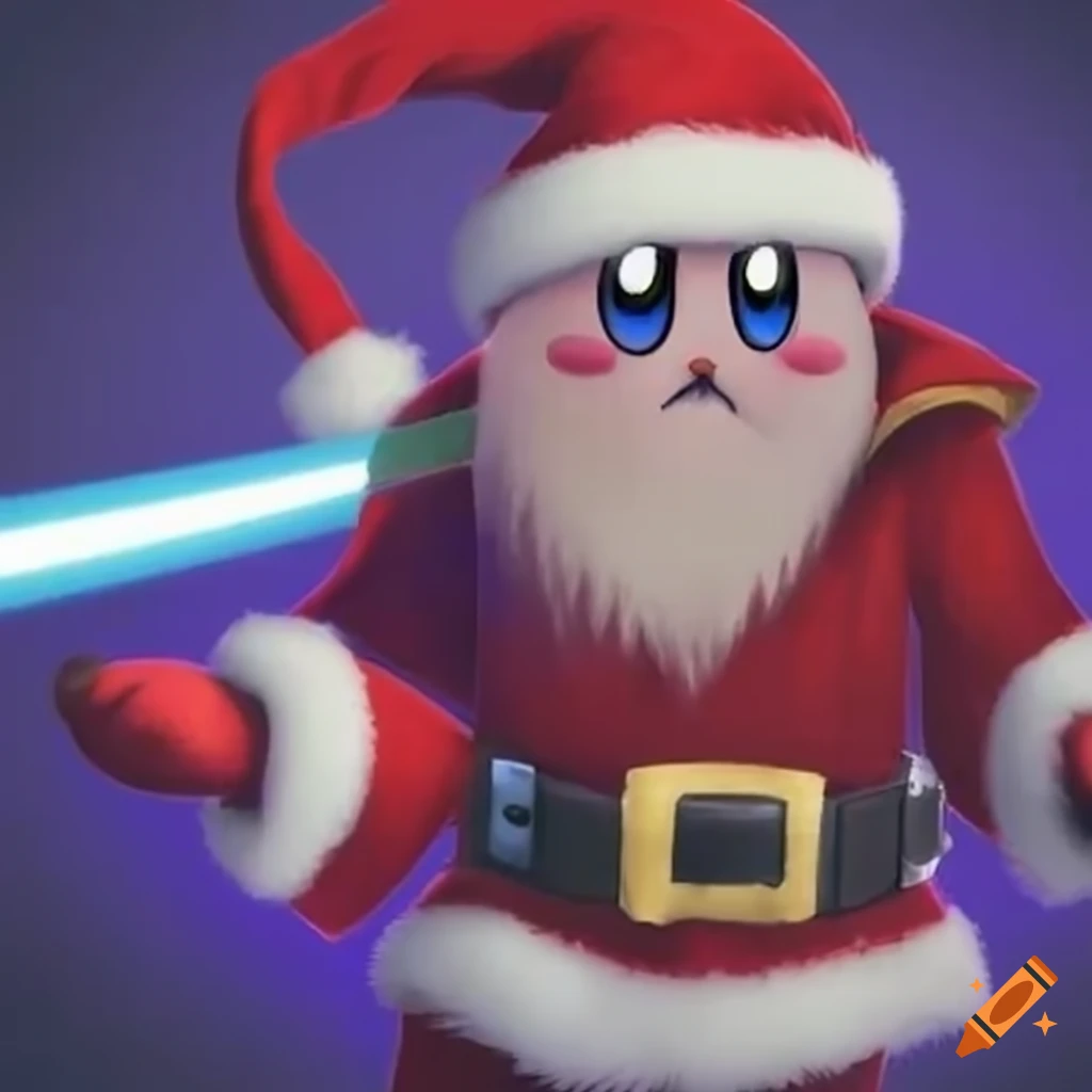 Kirby jedi santa with candy cane lightsaber