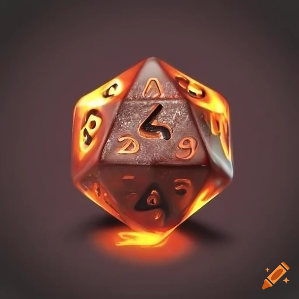 rpg dice with diamonds and fire