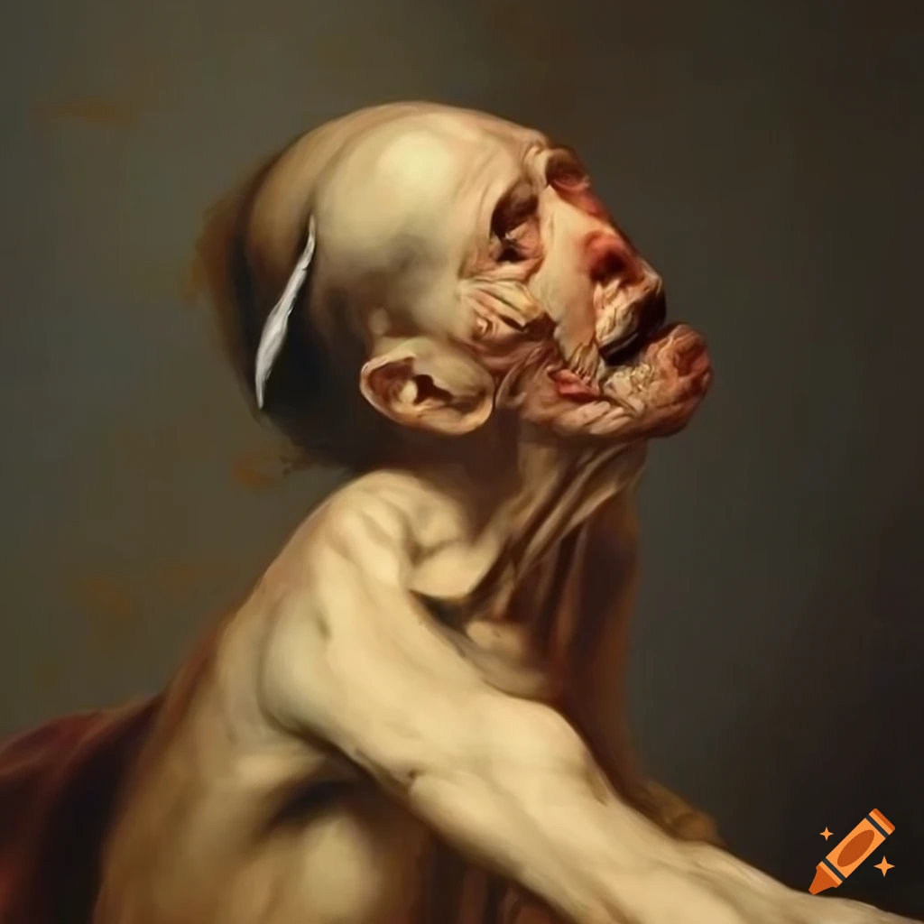 dramatic painting of a suffering figure with warm colors
