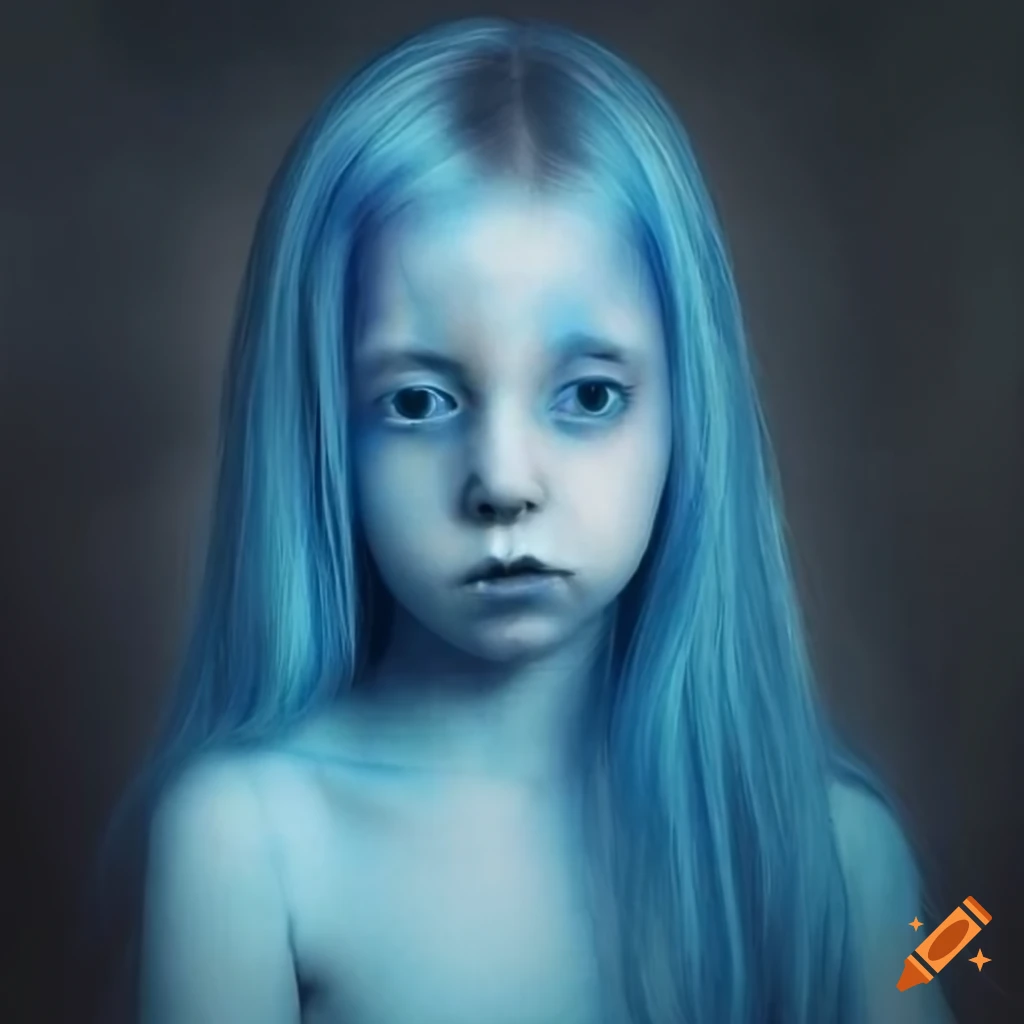 Realistic depiction of a blue ghost girl at a desk