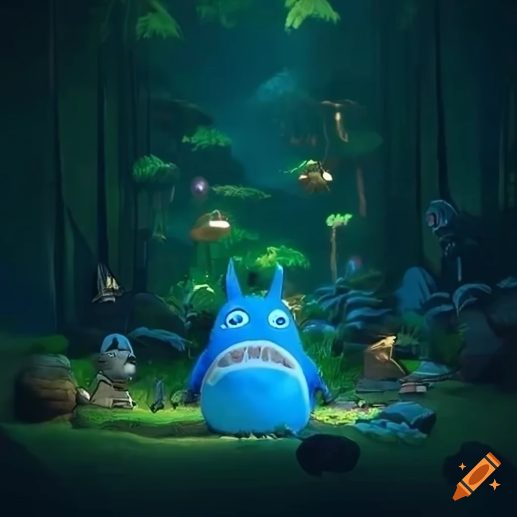 Diorama of totoroinspired video game with glitter on Craiyon