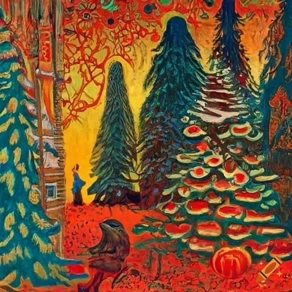 festive Christmas forest scene illustration
