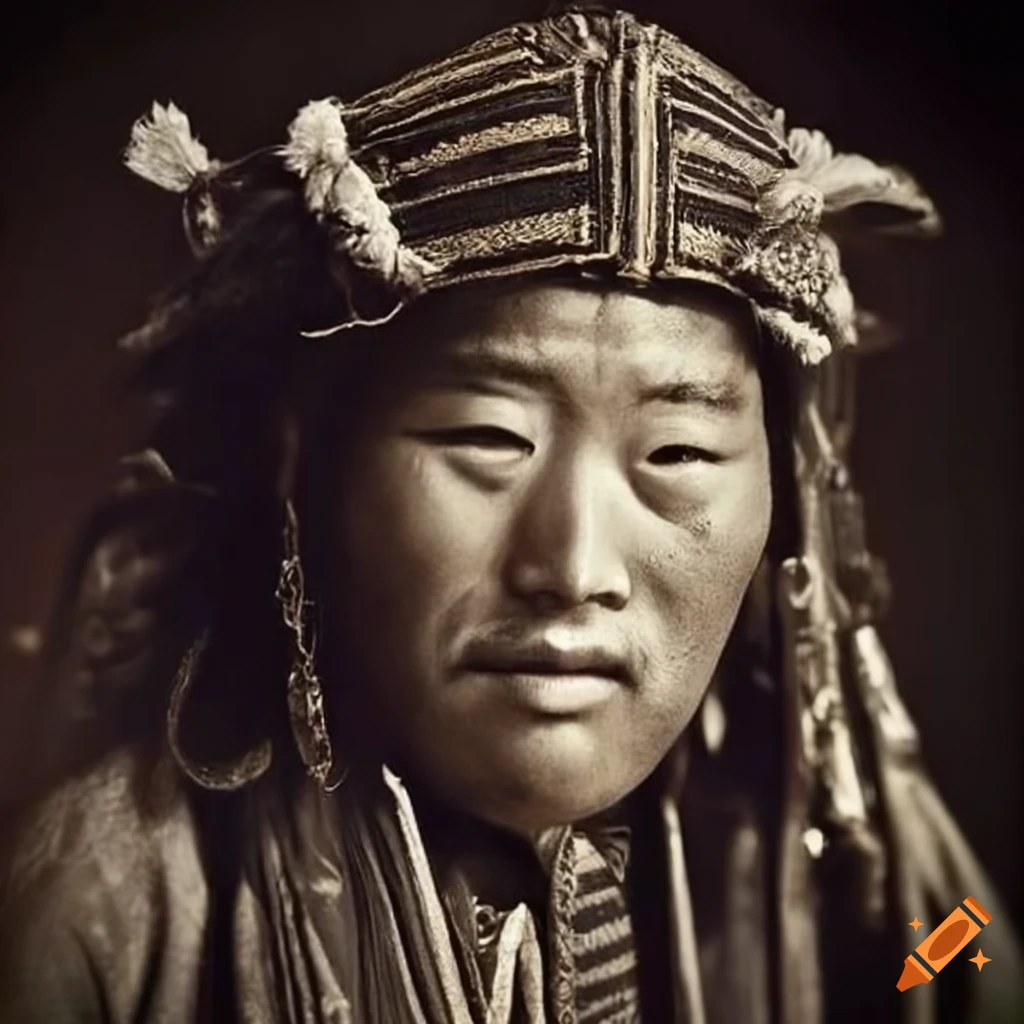Portrait of a young ainu man in traditional attire on Craiyon