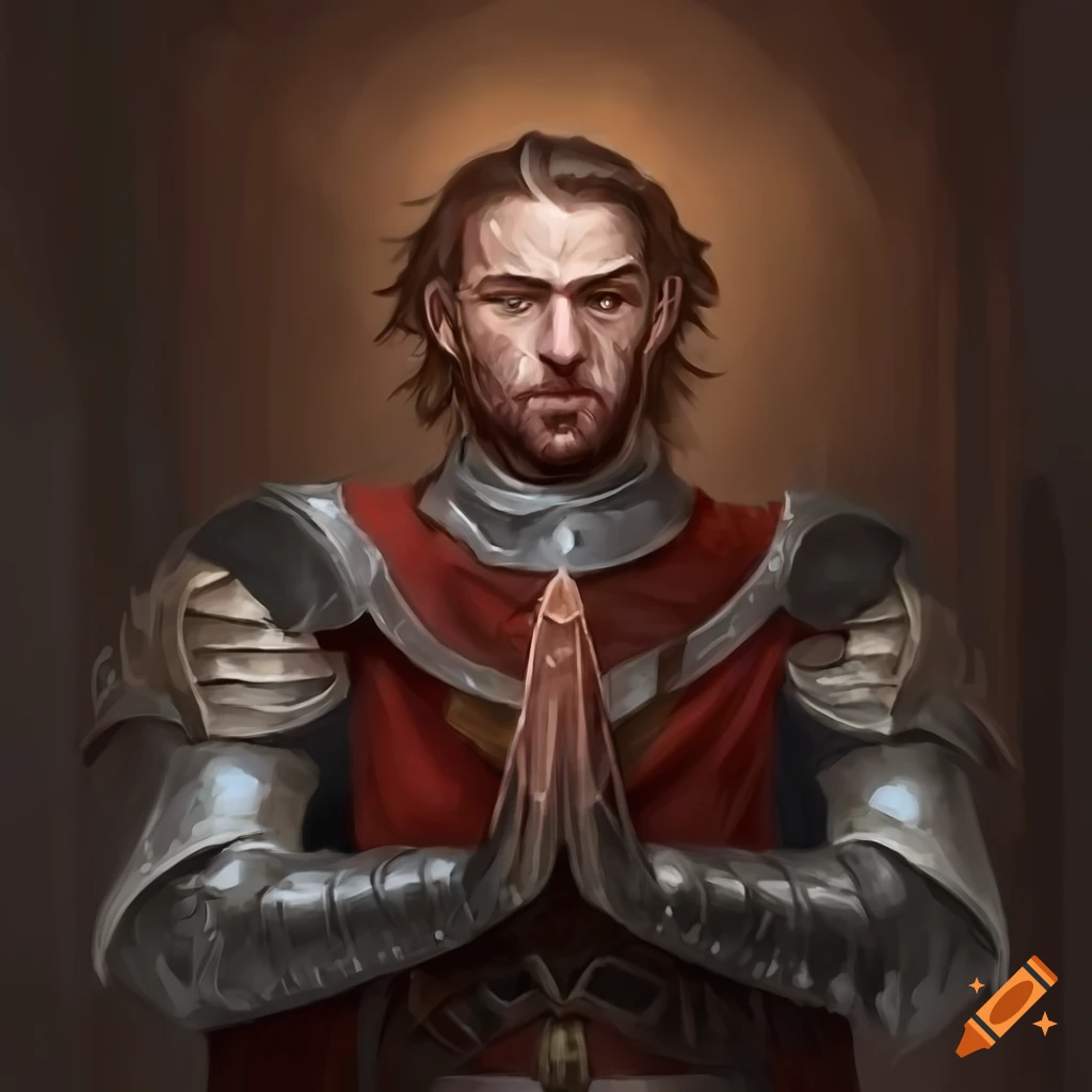 Portrait of a knight character in prayer