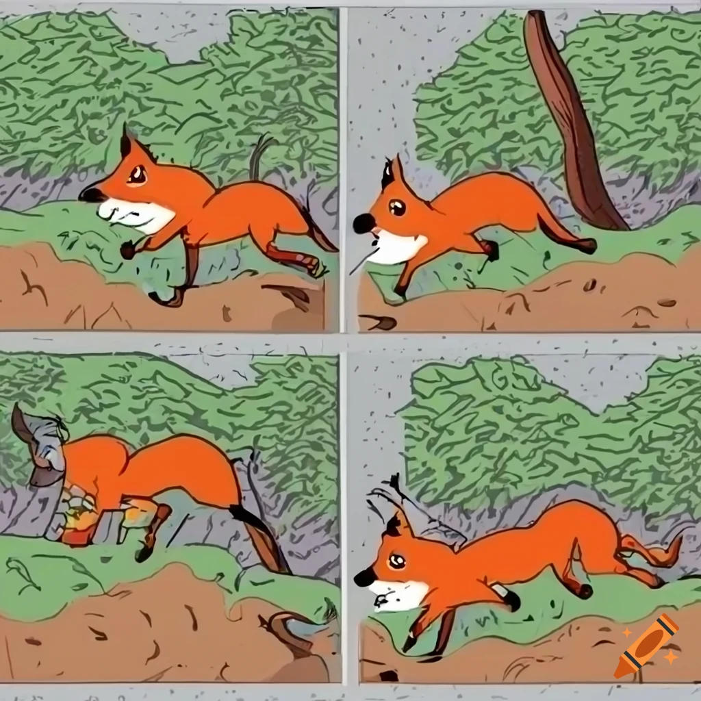 colorful comic strip featuring a fox's adventures in the forest